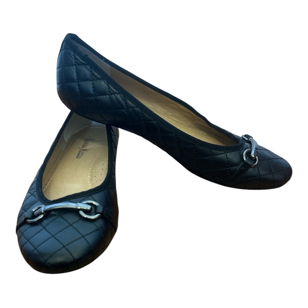 Neiman Marcus Black Quilted Flats with Silver Detail